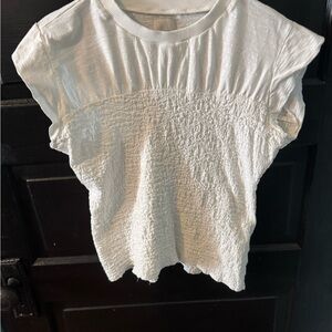 Maeve White Short-Sleeve Smocked Front Tee